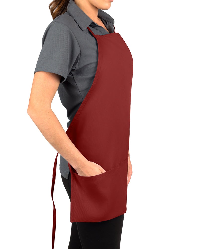 KNG Burgundy 3 Pocket Adjustable Bib Apron for Men and Women - Pack of 6 - Image 1